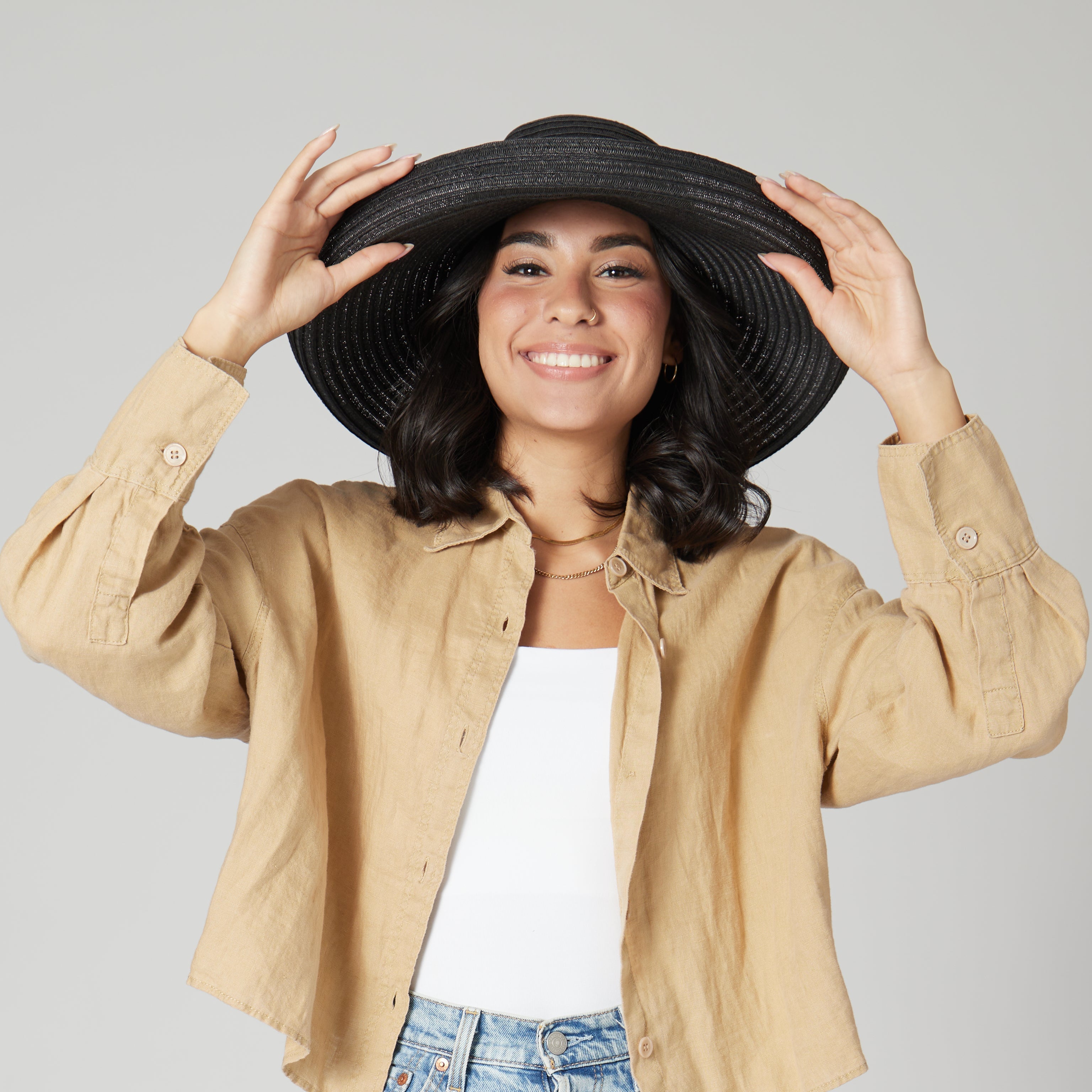 Women's Paper Braid Turn Up Sun Hat with Wide Brim - Stylish Summer Beach Hat for Outdoor Activities, Travel & Vacation