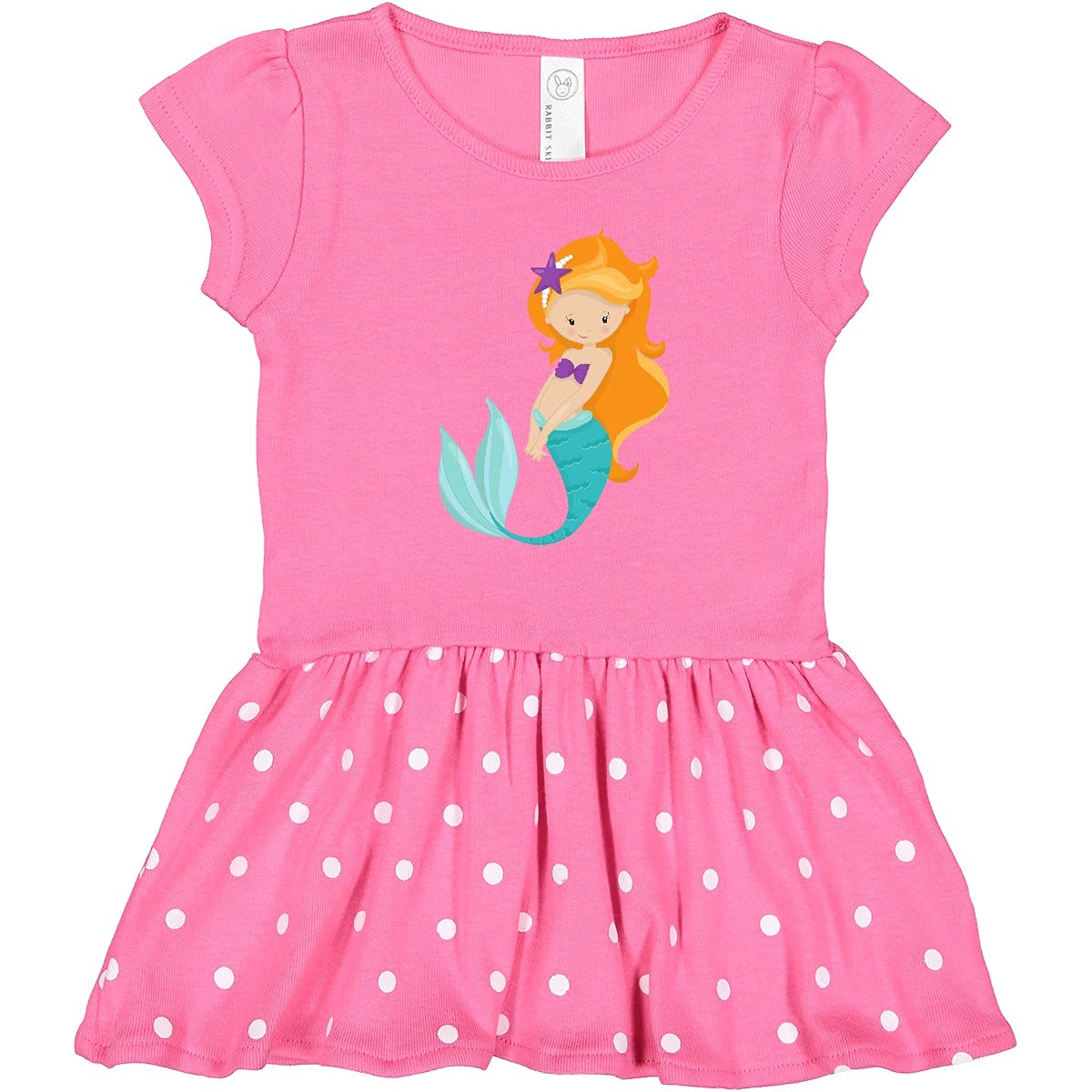 Inktastic Cute Mermaid Toddler Dress - Little Mermaid with Orange Hair & Stars - Perfect for Birthday Parties, Beach Outings & Disney Themed Events