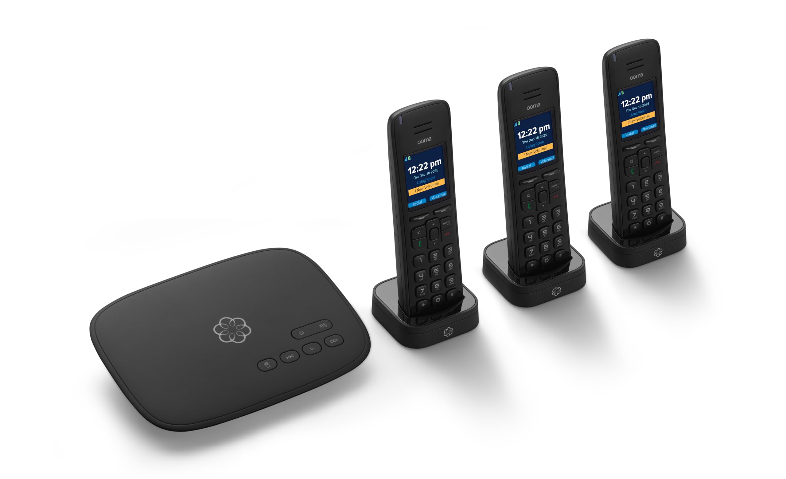 Ooma Telo VoIP Home Phone System with 3 HD3 Handsets - Unlimited Nationwide Calling, Mobile App, Robocall Blocker - Affordable Landline Replacement for Home & Small Business Use