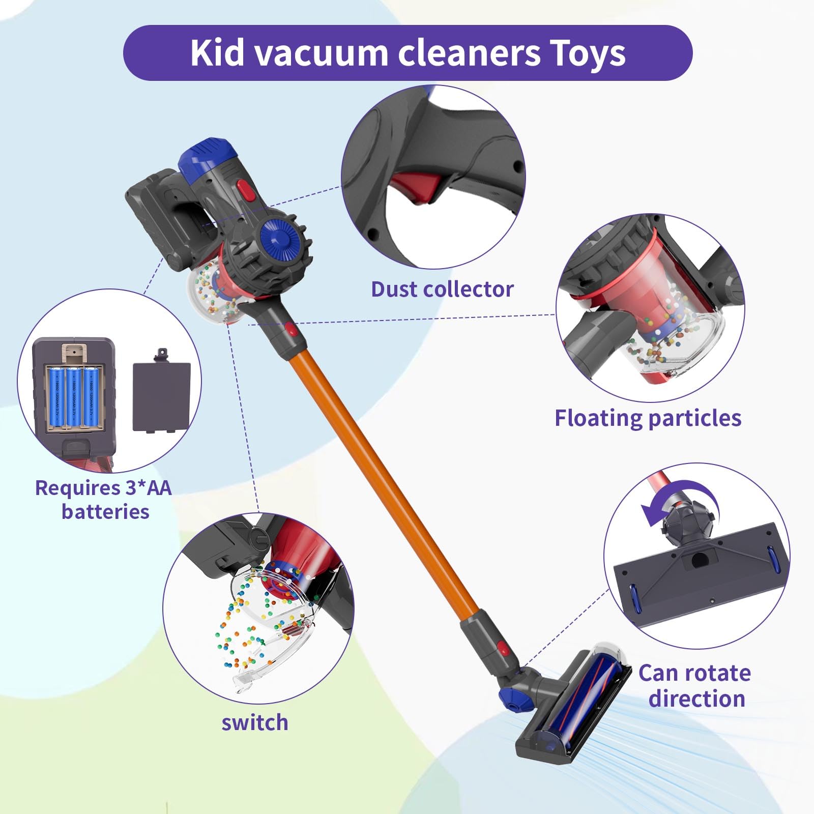 Kids Cordless Toy Vacuum Cleaner with Real Suction & Attachments - Fun Pretend Play Housekeeping Set for Toddlers Age 3+ | Perfect for Early Learning & Indoor Cleaning Games