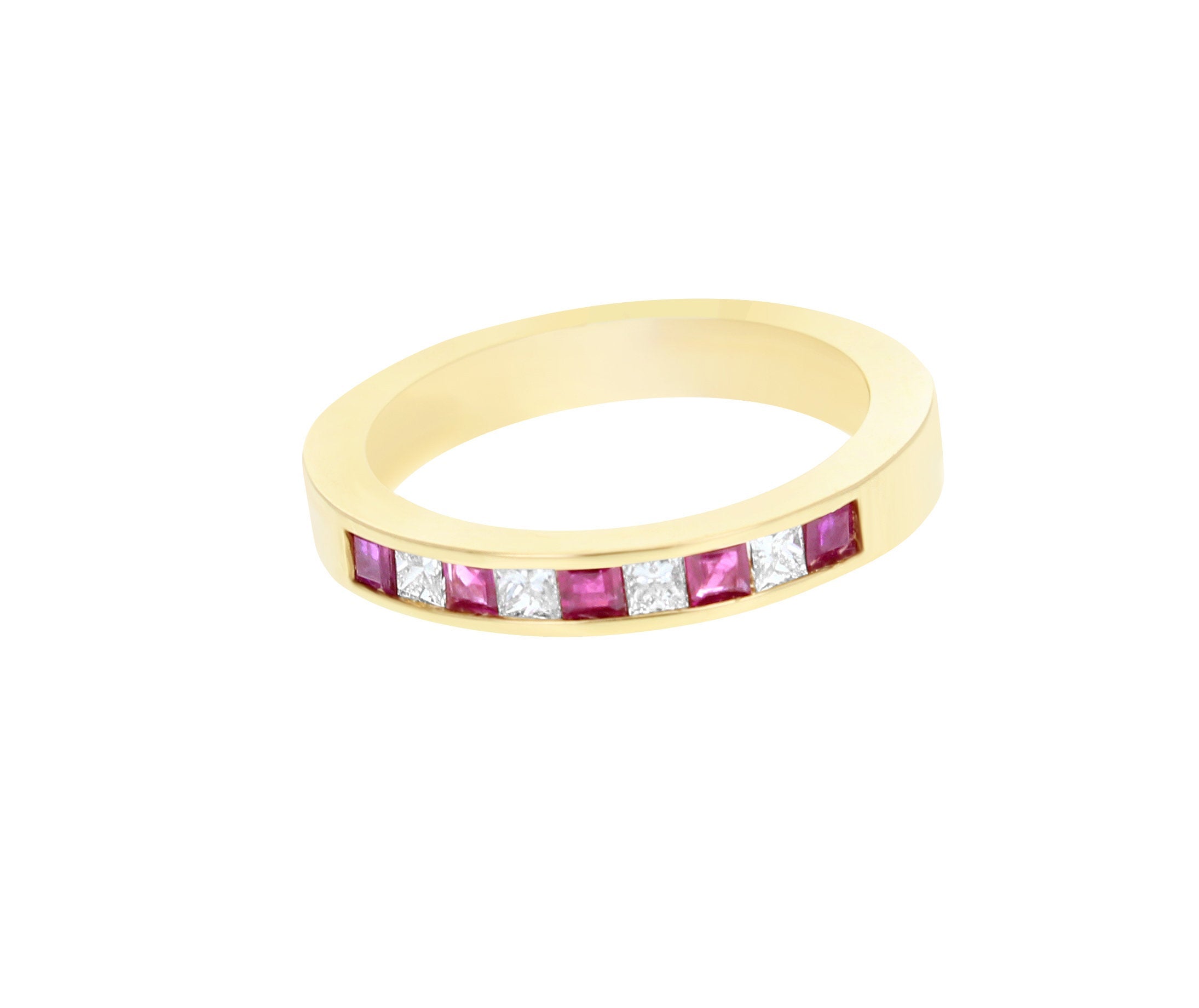 14K Yellow Gold Ruby Diamond Wedding Band - 0.50cttw Channel Set Engagement Ring for Women, Perfect for Anniversaries & Bridal Jewelry Gifts