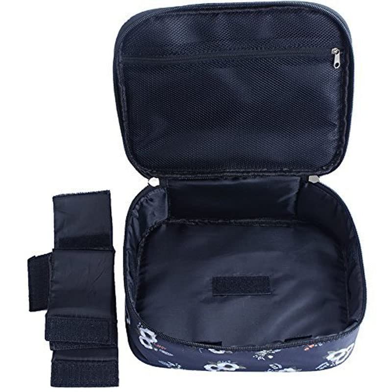 Jarvis Portable Travel Makeup Bag Organizer for Women - Waterproof Cosmetic & Toiletry Storage Case with Dividers - Perfect for Travel, Gym, and Daily Use (Black Floral Design)
