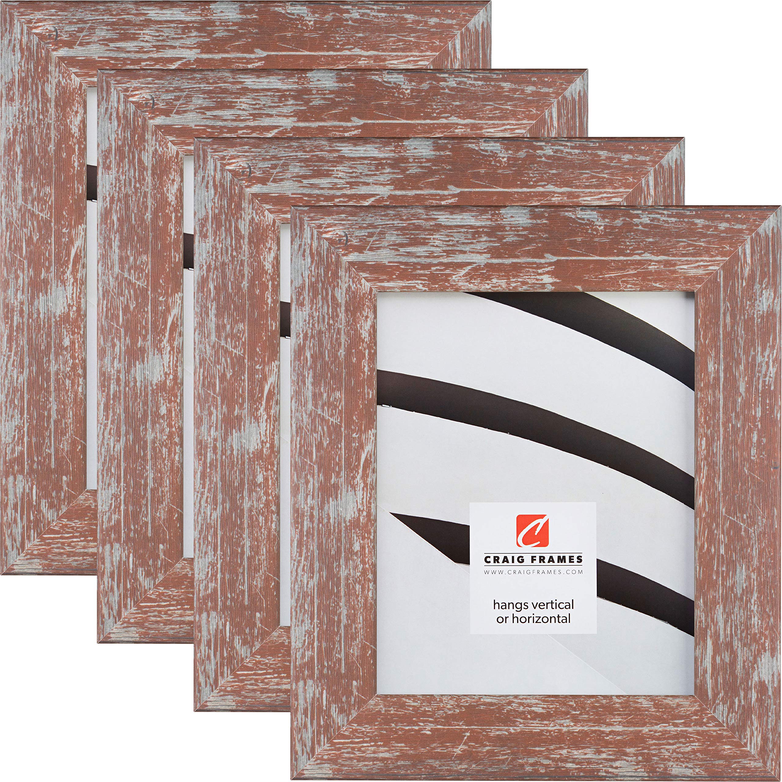 Craig Frames American Barn Style 11x14 Inch Faux Barnwood Picture Frame - Set of 4, Rustic Red | Perfect for Farmhouse Decor, Photo Displays & Wall Art Arrangements