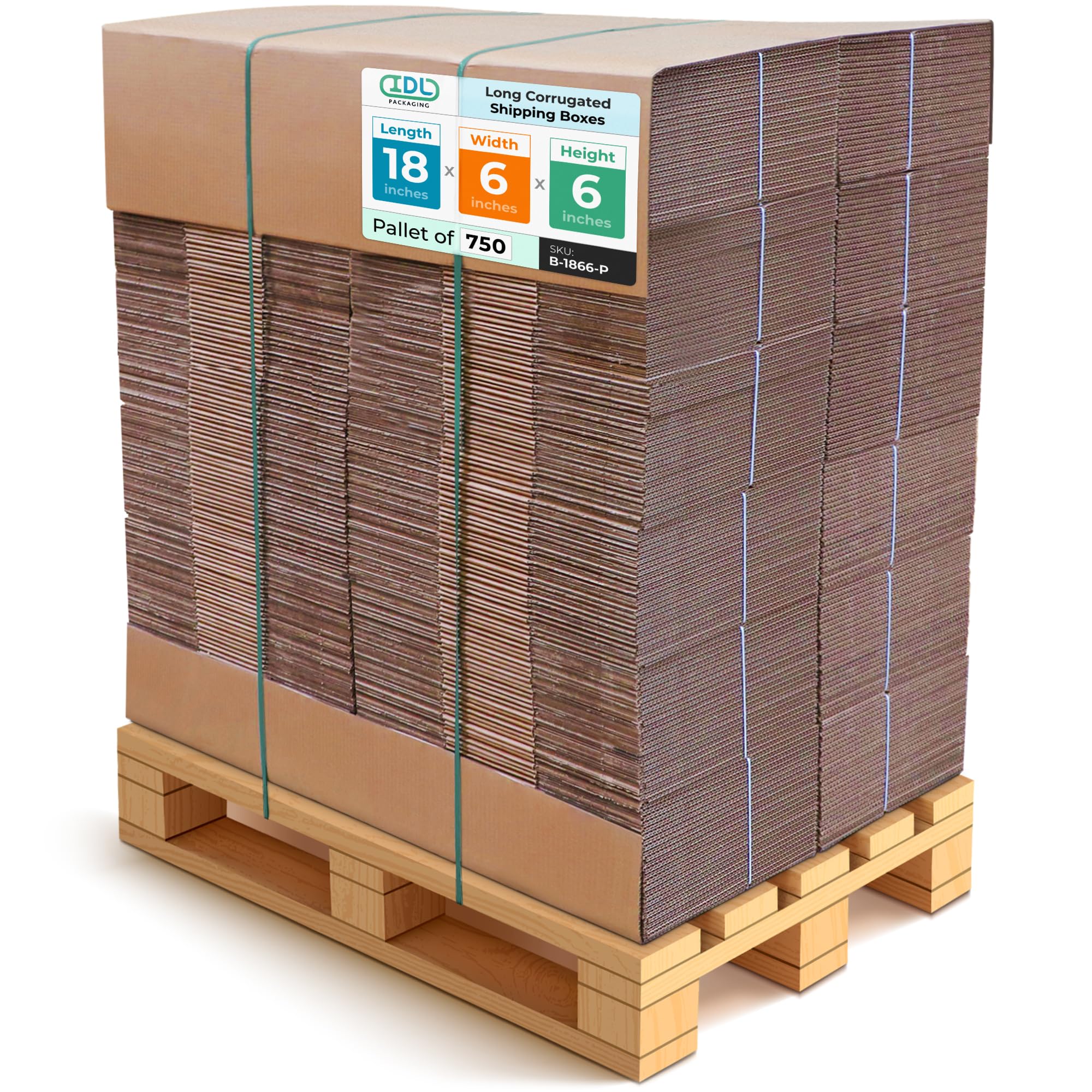 IDL Packaging 18x6x6 Inches Long Corrugated Shipping Boxes - Heavy Duty Cardboard Boxes for USPS UPS FedEx - Recyclable Moving Packing Boxes (750 Pcs/Pallet) - Perfect for Ecommerce Shipping, Warehouse Storage & Home Moving