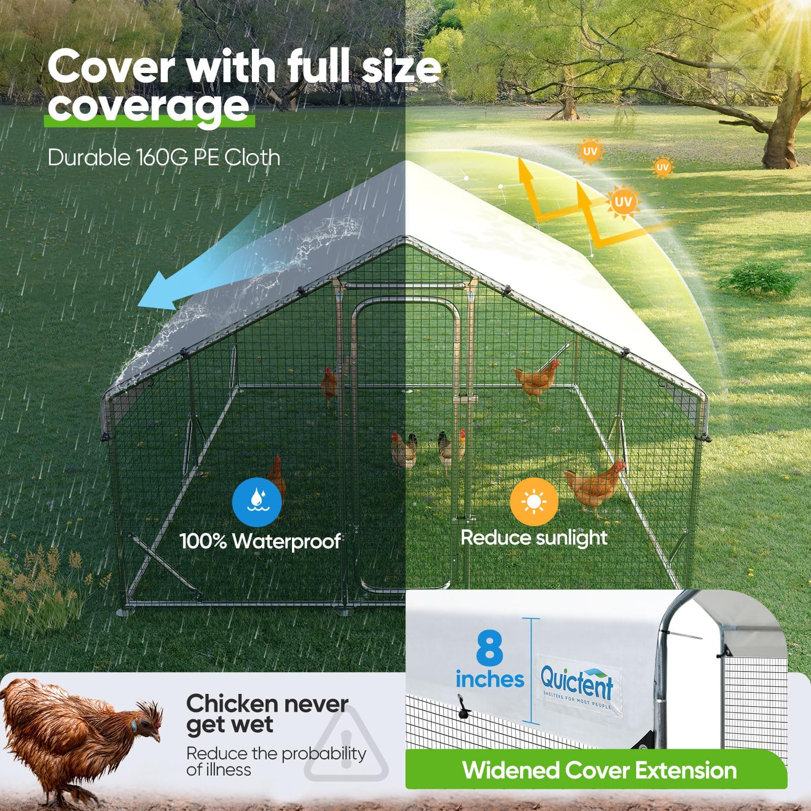 Quictent 12x9x6.6FT Large Walk-In Metal Chicken Coop for 20+ Poultry - Galvanized Hardware Cloth & Waterproof Roof Cover - Outdoor Hen House for Backyard Farm | Perfect for Free-Range Chickens, Ducks & Small Livestock