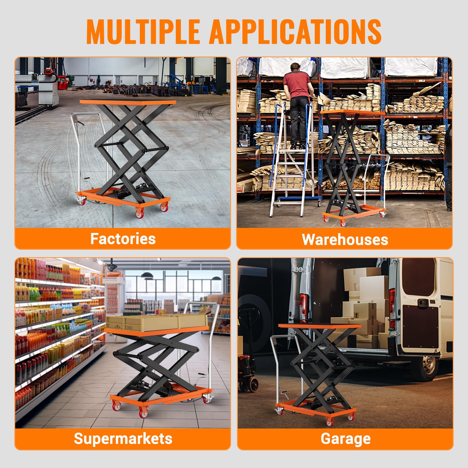 GARVEE 330lbs Capacity Hydraulic Lift Table Cart - Manual Double Scissor Lift with Non-Slip Pad for Warehouse, Workshop & Garage - Heavy Duty Material Handling & Transportation Equipment (50