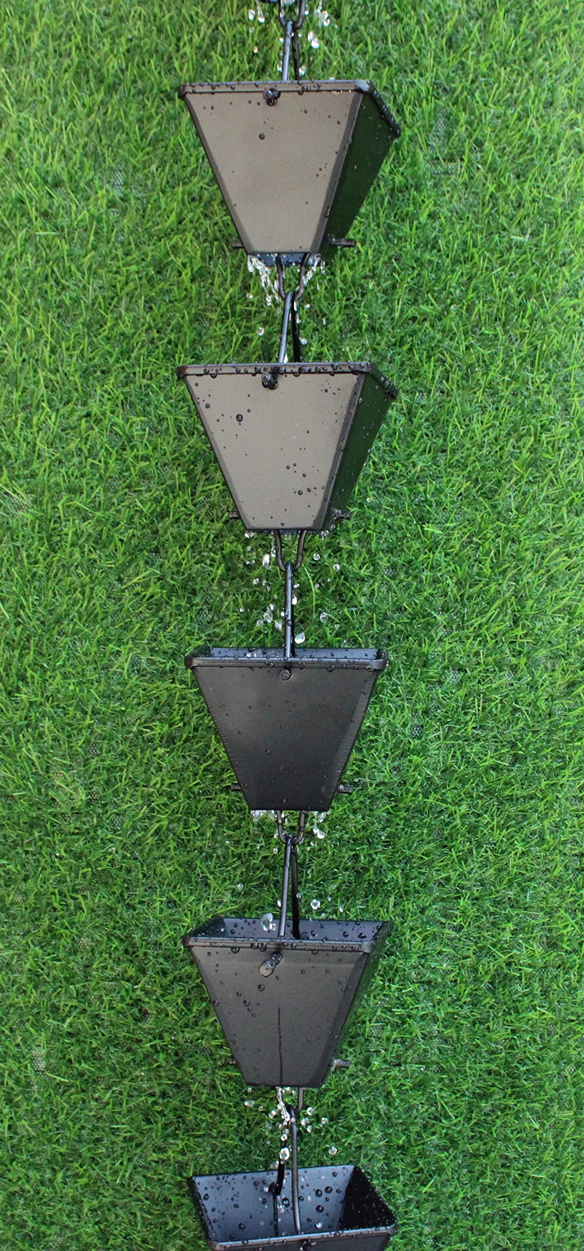 KAM HOME Medium Square Rain Chain (Brown, 10-Pack) - Decorative Outdoor Water Drainage Solution for Gutters, Gardens & Patios