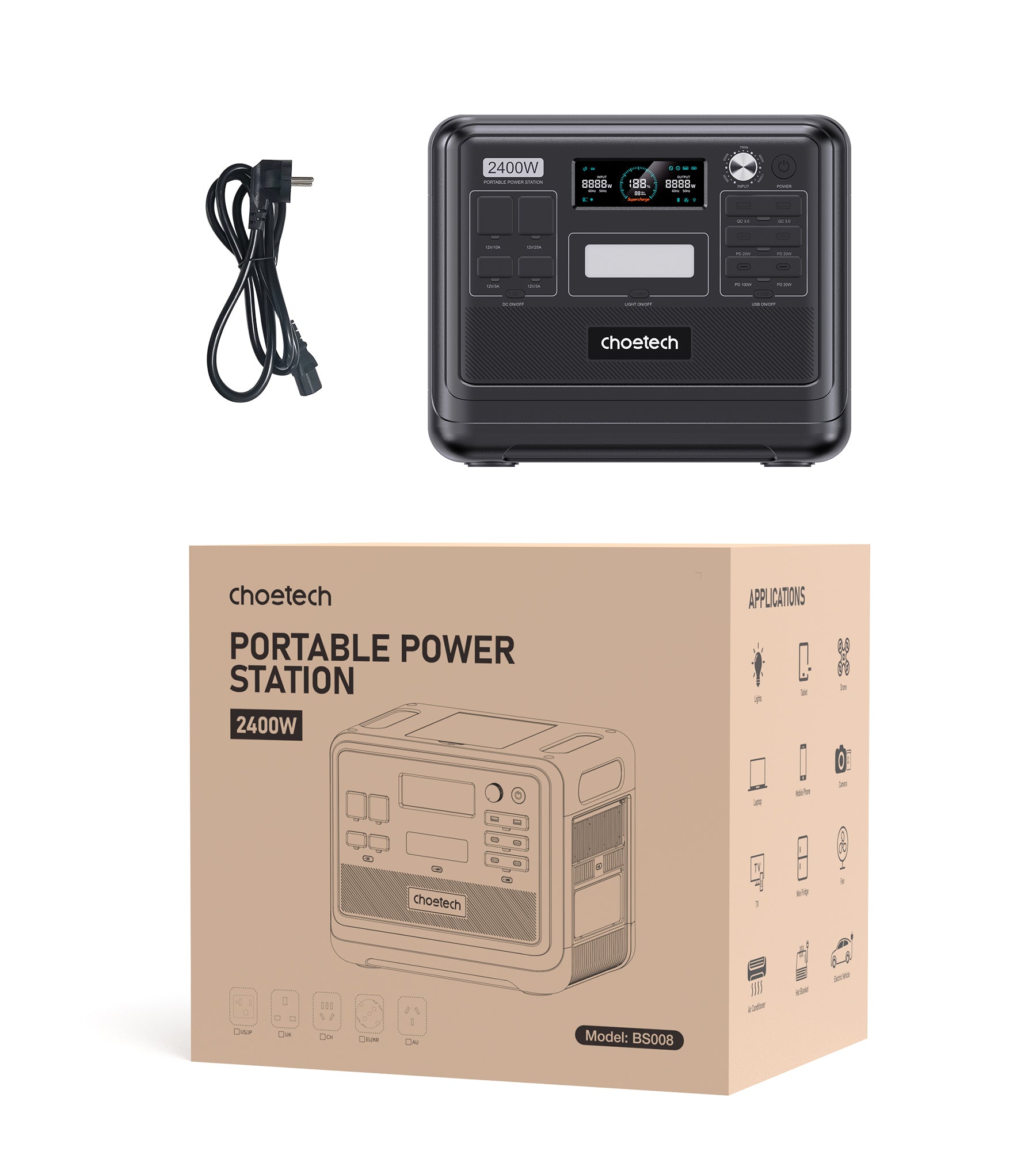 Choetech BS008 2400W UPS Bidirectional Power Station 2048Wh - Portable Backup Battery for Home, Camping & Emergency Power Outages