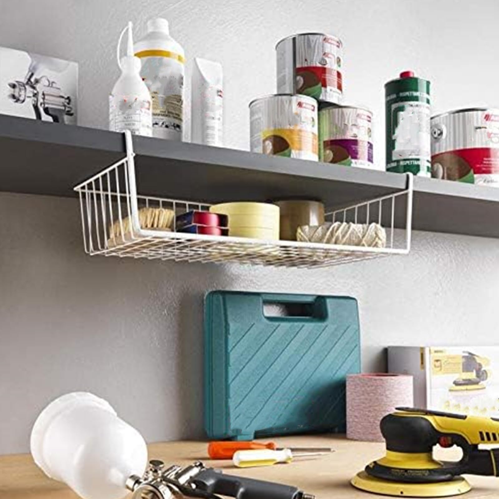 Tebery 2-Pack White Under Shelf Wire Baskets - Kitchen & Office Storage Organizer
