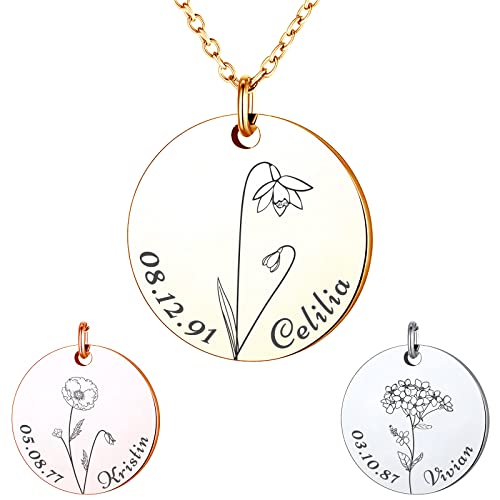 Anavia 12 Birth Month Flower Necklace for Women - Custom Engraved Floral Coin Pendant, Personalized Birthday Gift for Mom, Sister, Girlfriend & Best Friend (Lily, Poppy, Sunflower) | Elegant Jewelry for Anniversaries, Valentine's Day & Special Occasions