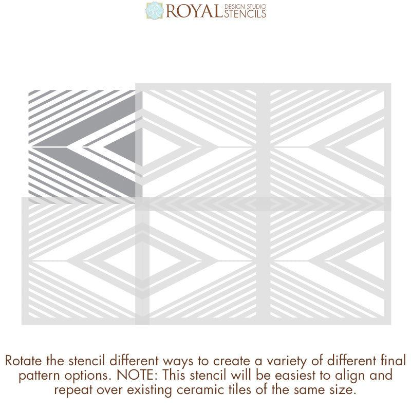 Premium On Point Diamonds Tile Stencil Kit - Reusable DIY Mosaic & Floor Pattern Template for Home Decor, Bathroom, and Kitchen Renovation Projects