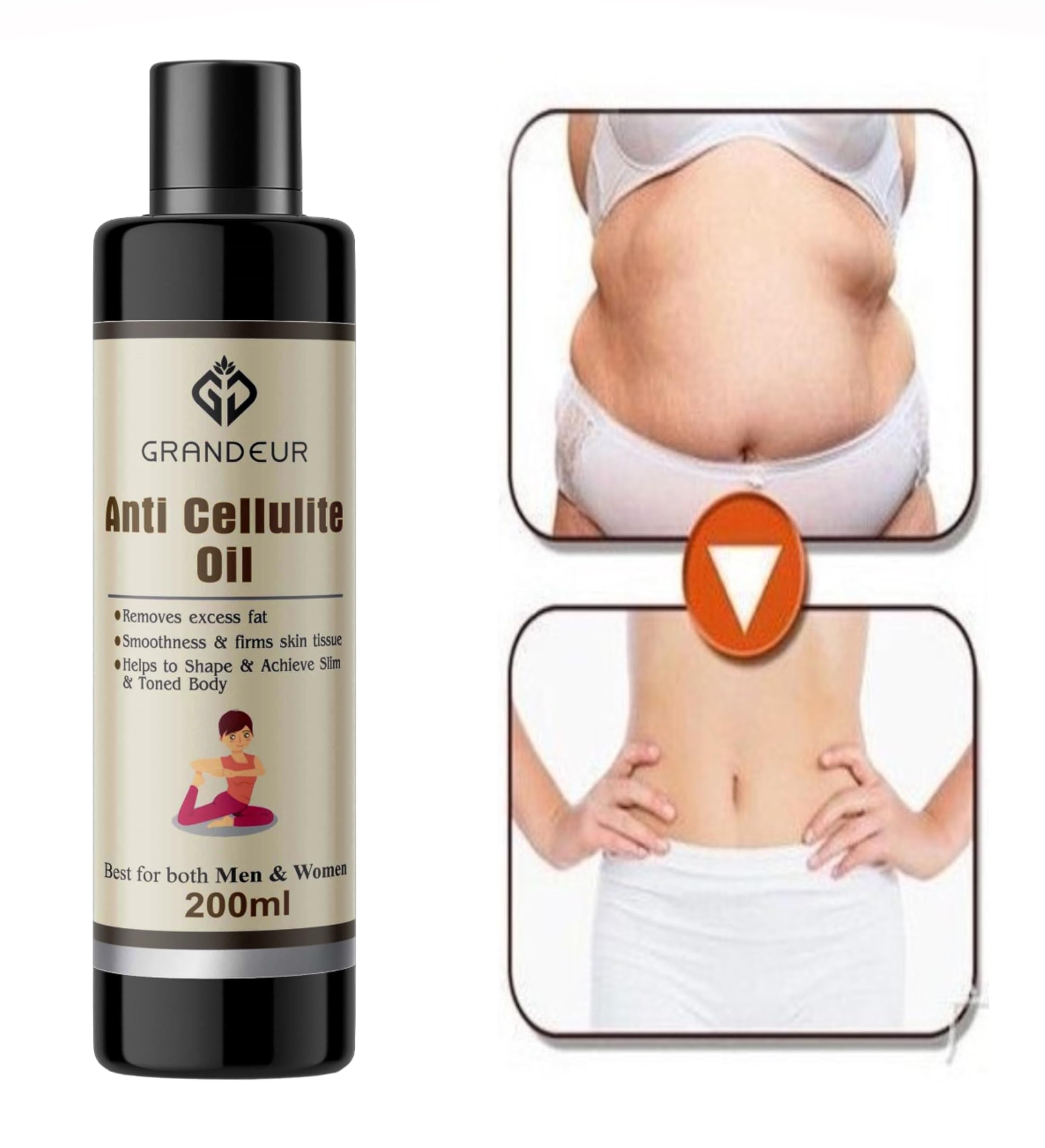 Grandeur Anti-Cellulite & Skin Toning Fat Burning Oil - 200ml for Stomach, Hips, Thighs, Arms | Natural Slimming & Weight Loss Solution | Body Contouring for Women | Perfect for Post-Workout Massage & Daily Body Care