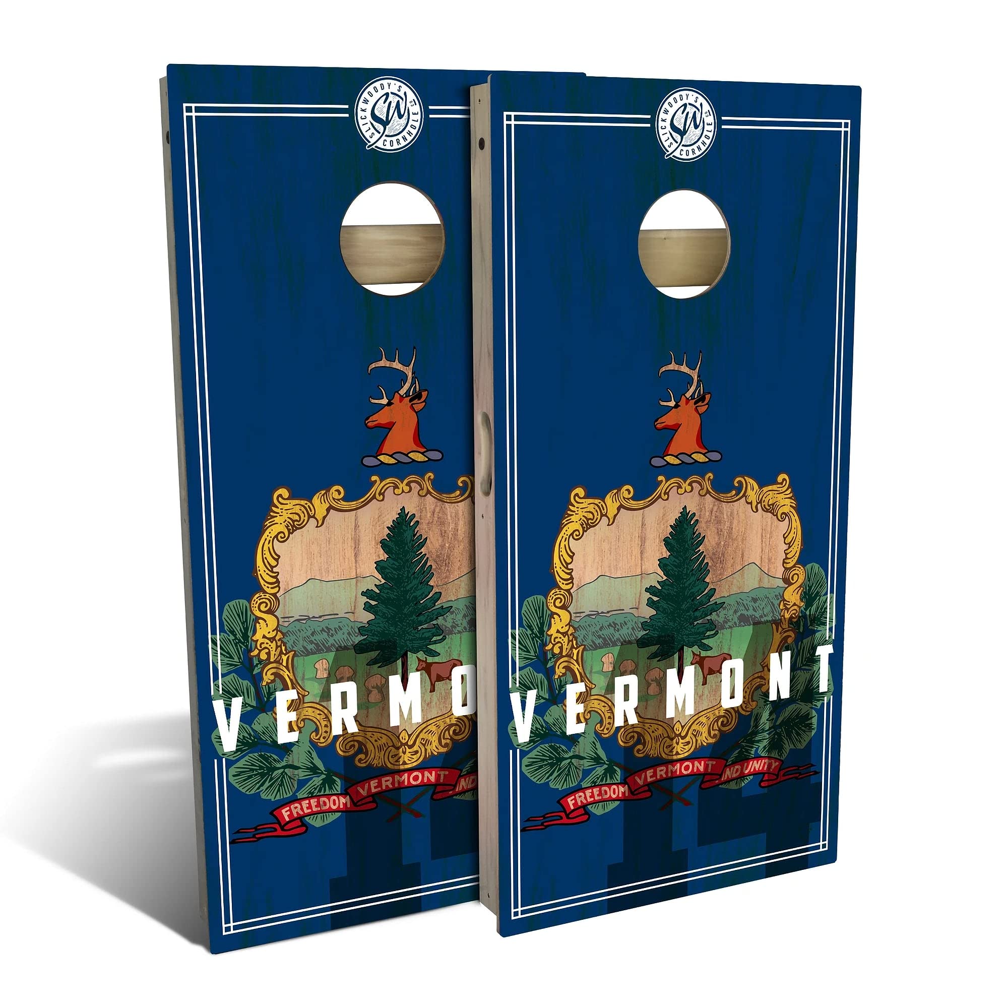 Skip's Garage Vermont Flag 2.0 Cornhole Board Set - 2 Boards & 8 Bags - Custom Size & Accessories - Outdoor Lawn Games for Backyard, Tailgating & Parties