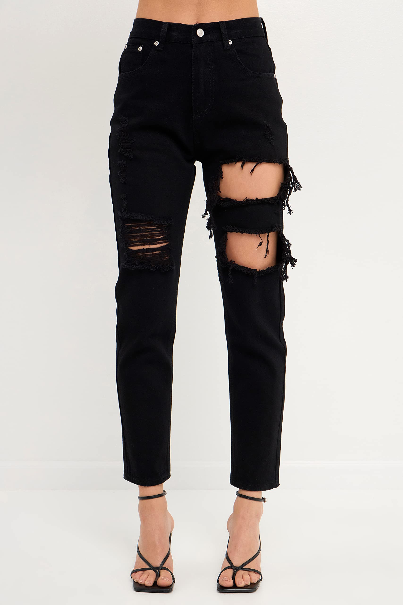 Women's High Waist Cut Out Ripped Straight Leg Jeans - Trendy Distressed Denim Pants for Casual Wear & Street Style Outfits