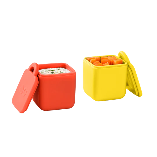 Omie Dip Pack of 2 - Yellow & Red Silicone Food Containers for Kids Lunch Box | BPA-Free, Leak-Proof | Perfect for School, Picnics & On-the-Go Snacks