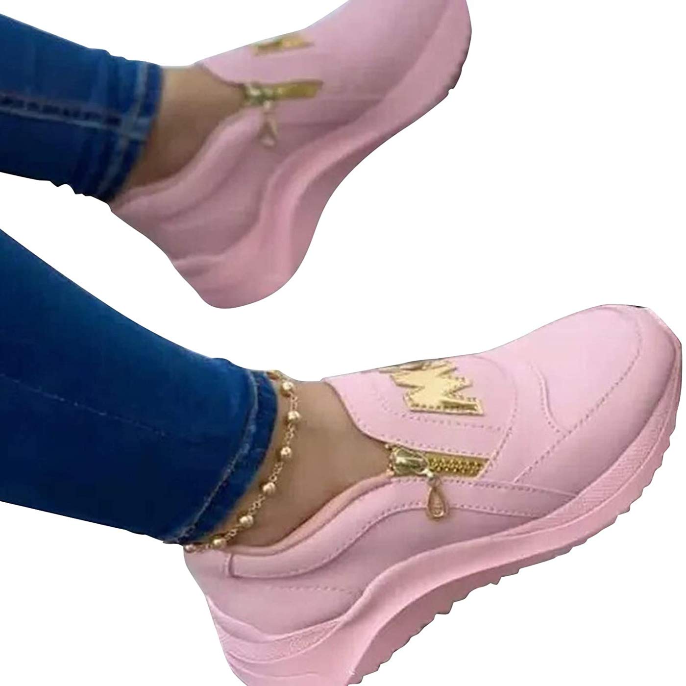 JDKD Women's Fashion Letter Print Comfortable Sneakers with Zipper Design - Round Toe Casual Shoes for Women | Perfect for Walking, Running & Daily Wear