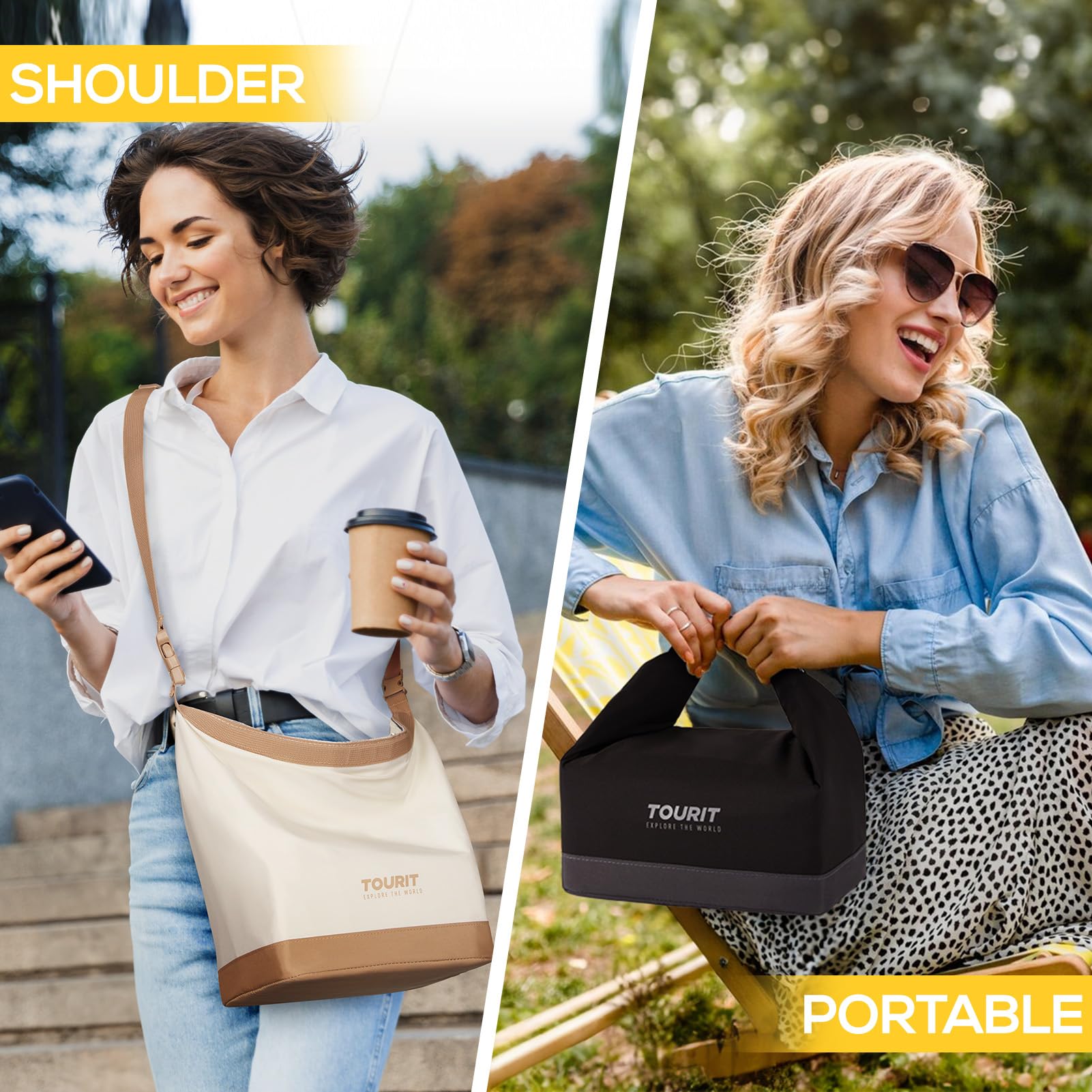 TOURIT Insulated Lunch Bag with Buckle - Durable, Foldable & Wide-Open Lunch Tote for Work, School, Picnics & Outdoor Activities - Perfect for Women & Men (Beige) | Keep Meals Fresh at Office, Hiking or Beach Trips