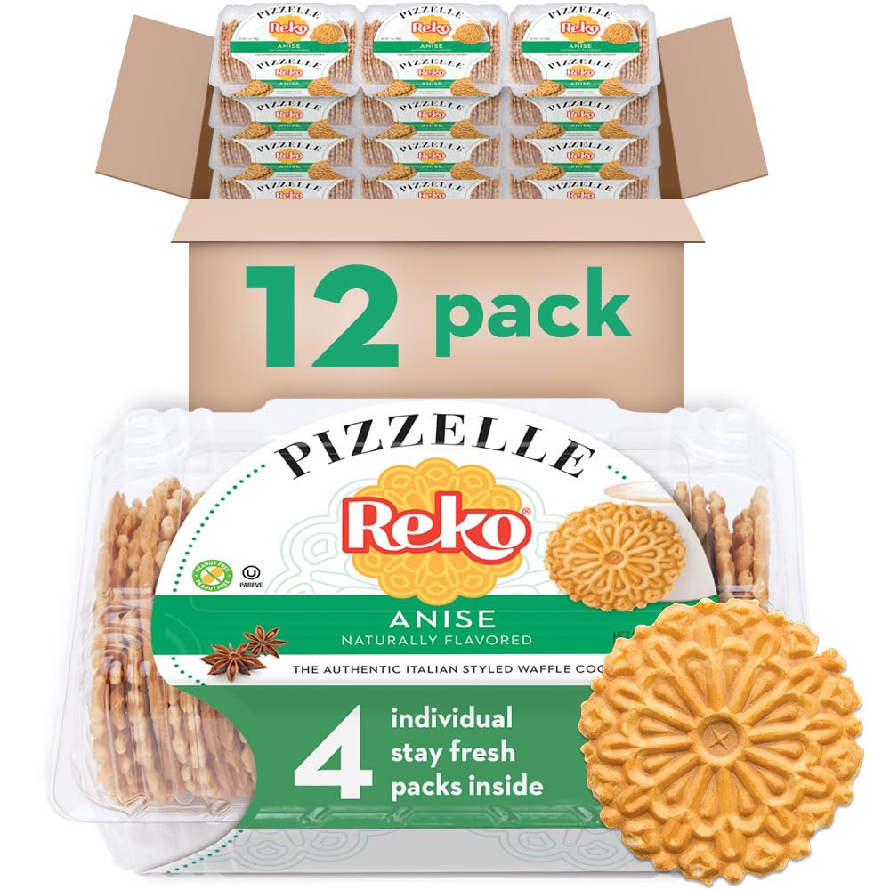 Authentic Italian Reko Pizzelle Waffle Cookies - Anise Flavor, 7oz (12 Pack) | Perfect for Holiday Gifts, Coffee Pairing & Dessert Platters