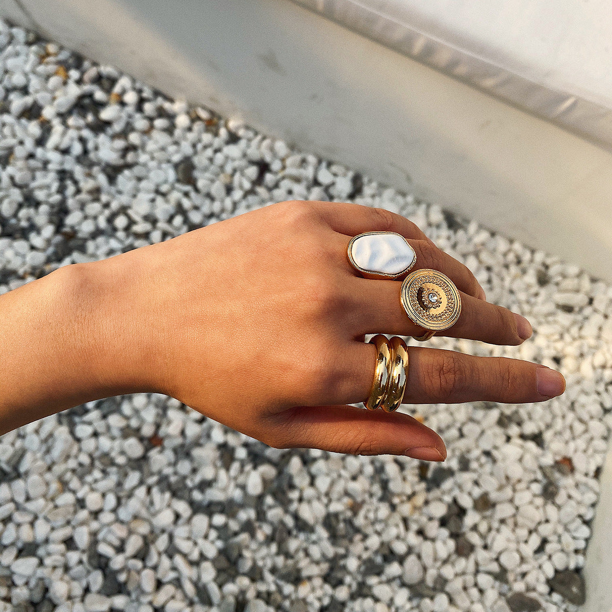 Geometric Ring Set for Women - 3 Piece Stackable Rings - Boho Chic Jewelry for Layering and Everyday Wear