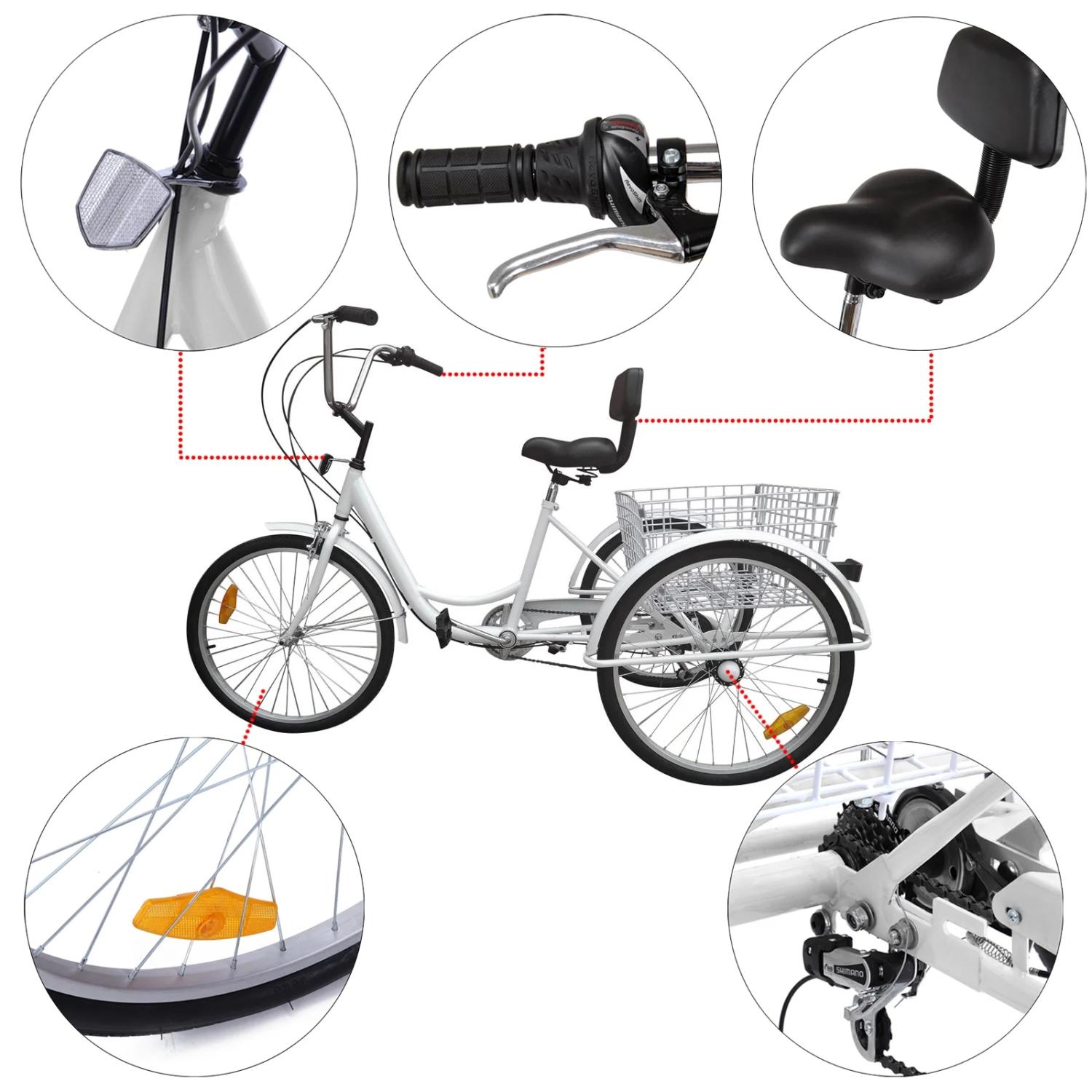 7-Speed Adult 3-Wheel Tricycle with Basket - 24 Inch White Cruiser Bike for Seniors & Adults - Perfect for Grocery Shopping, Exercise & Leisure Rides