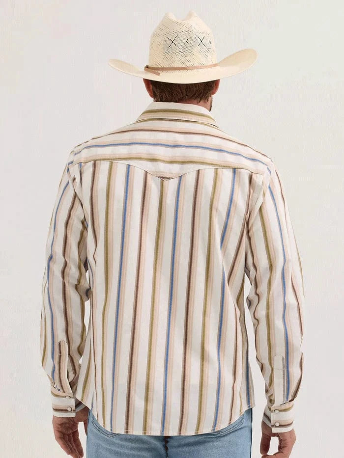 Wrangler Men's Retro Rusty Stripe Premium Long Sleeve Shirt - Vintage Western Style for Casual Wear & Outdoor Adventures