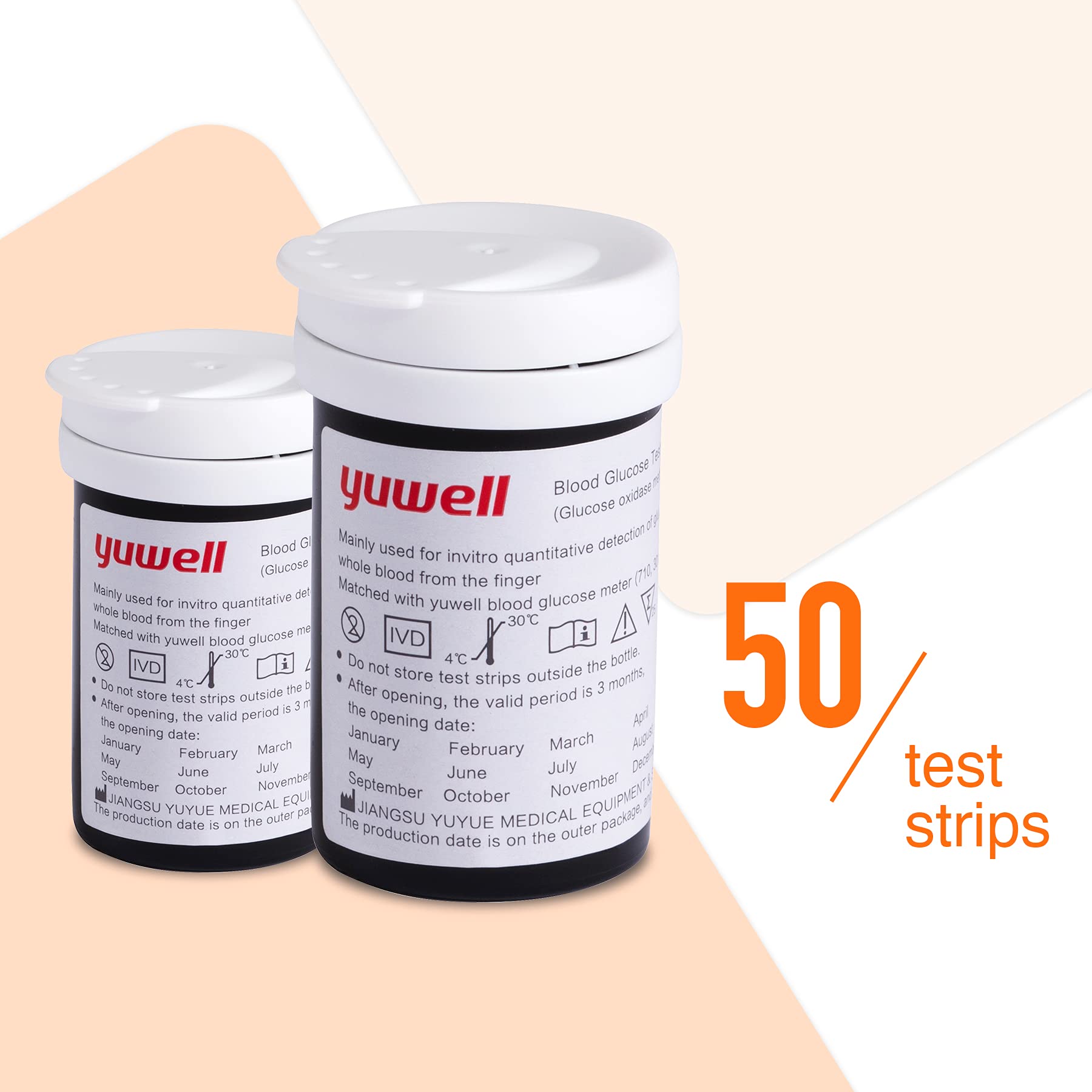 yuwell Blood Glucose Test Strips for Glucometer Models 582 & 710, 50 Count (Compatible Only with yuwell 582 & 710 Meters) - Accurate Diabetes Monitoring for Home Use
