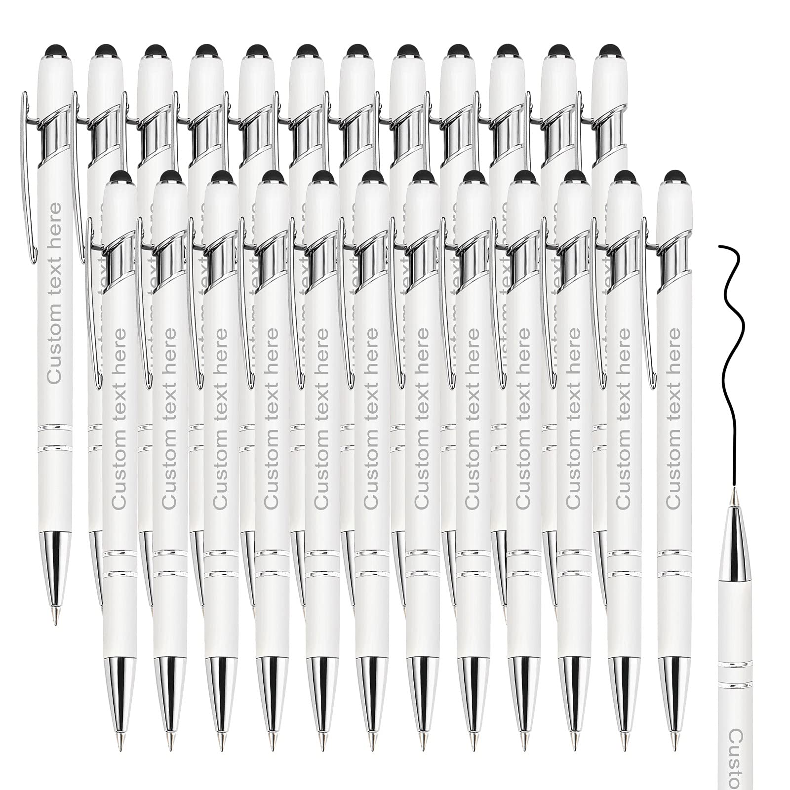 Custom Engraved Ballpoint Pens with Stylus - Personalized Bulk Pens for Business, Wedding & Graduation Gifts - Name/Logo Engraving - 12/24/48/96 PCS Black Ink - Ideal for Corporate Events, Promotions & Special Occasions