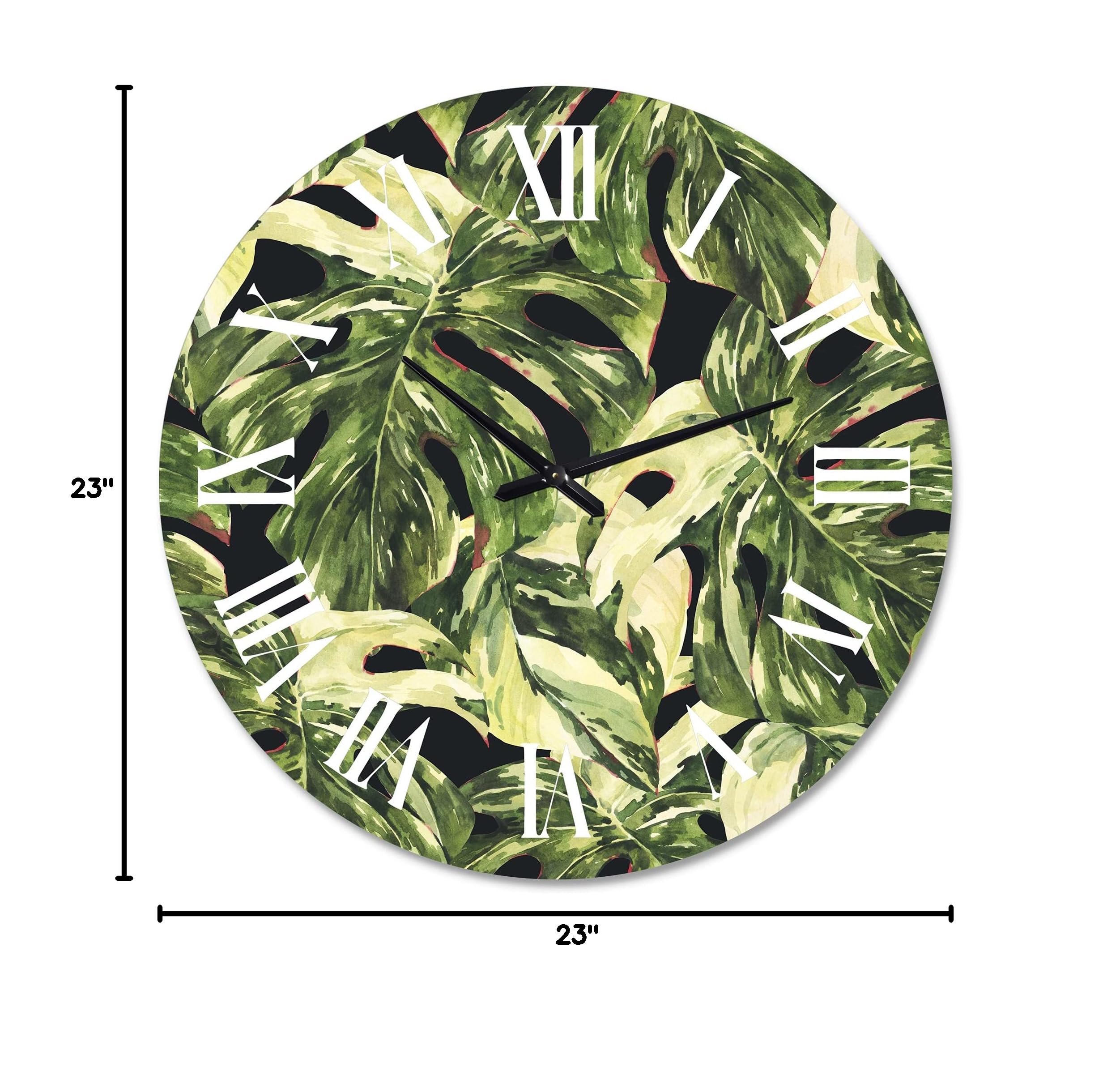 DesignQ Tropical Wall Clock with Natural Leaves & Exotic Floral Design - Large Botanical Wall Clock for Living Room, Bedroom, or Office Decor - Perfect for Beach House, Boho, and Tropical Home Decor