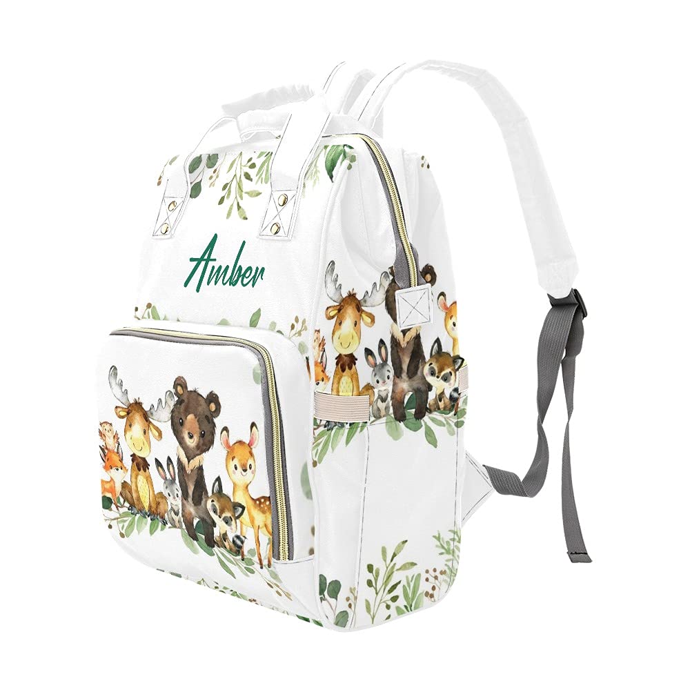 Personalized Watercolor Forest Animals Diaper Backpack - Nursing Nappy Bag for Baby, Travel Tote & Baby Shower Gift (Perfect for Moms, Daycare & Family Outings)