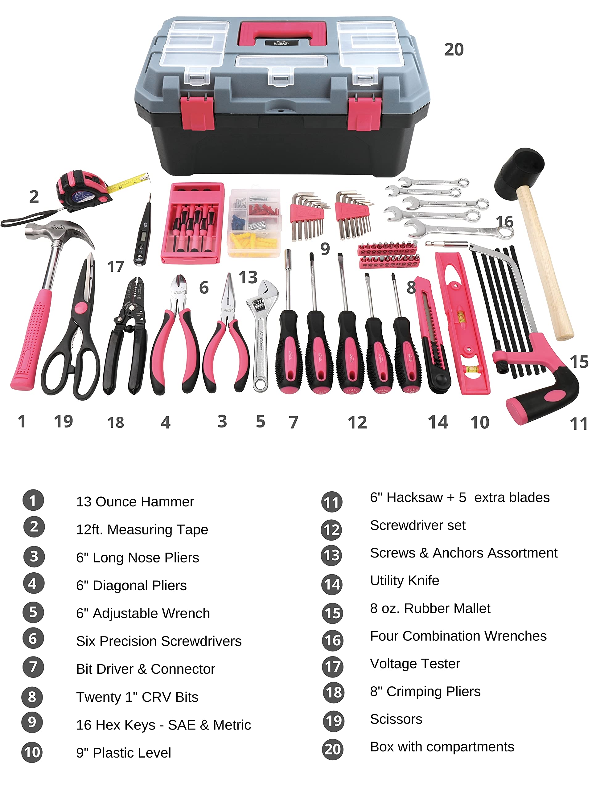 Apollo 170-Piece Tool Kit for DIY & Repairs - Home, Office, Garage Use