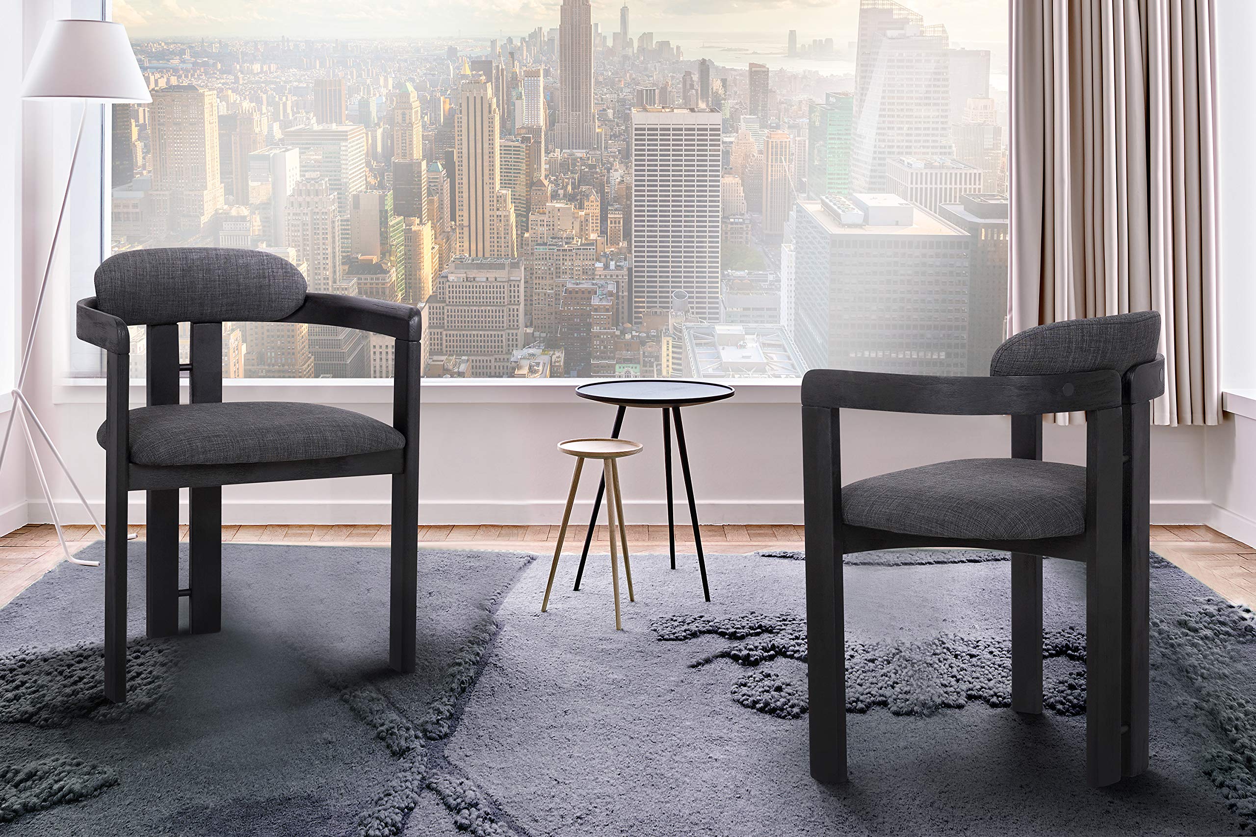 Armen Living Jazmin Fabric Modern Dining Chairs - Set of 2, Charcoal Gray Upholstered Side Chairs for Kitchen, Dining Room & Breakfast Nook - Comfortable & Stylish Seating
