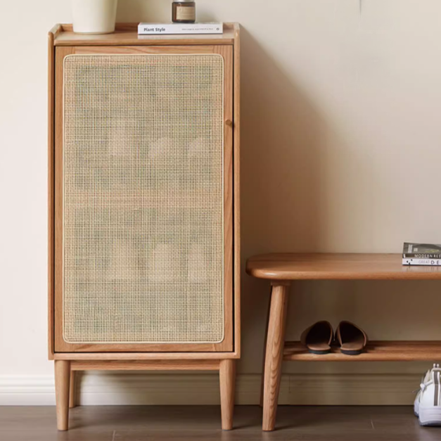 Solid Oak Wood Narrow Shoe Cabinet with Doors - Perfect for Entryway, Hallway, and Small Space Organization