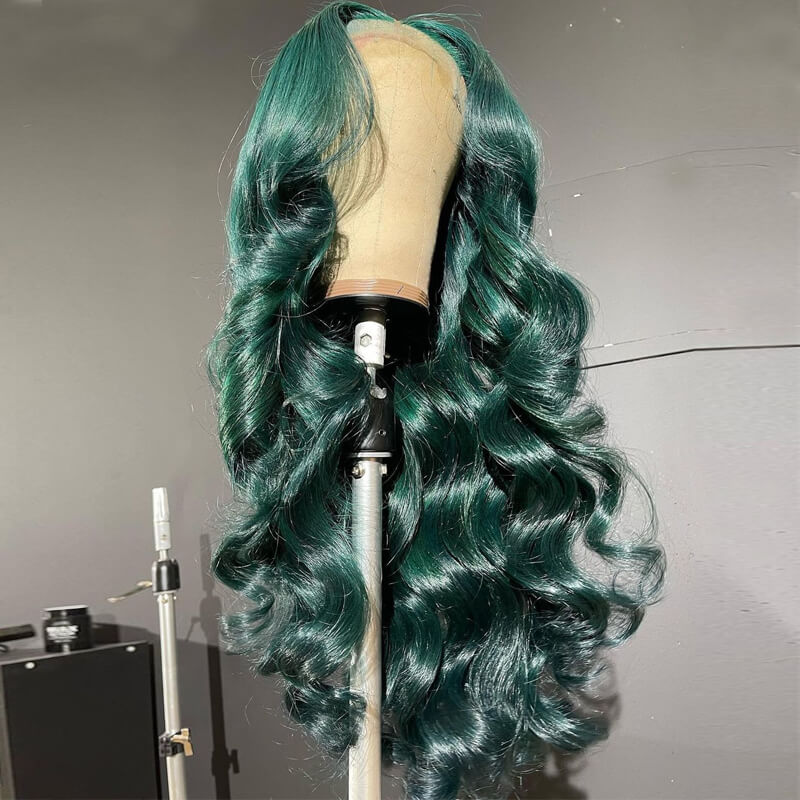 Eullair Dark Green Glueless Lace Frontal Human Hair Wig - Fashionable & Affordable Synthetic Hairpiece for Women | Perfect for Daily Wear, Cosplay, and Special Occasions