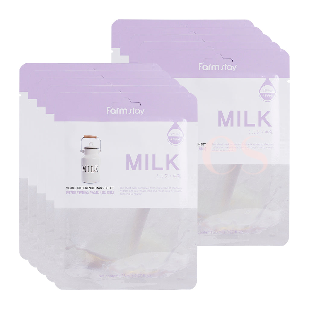Farmstay Visible Difference Milk Mask Sheet - Hydrating & Brightening Facial Sheet Mask (10 Pack) for Glowing Skin - Perfect for Daily Skincare & Spa Nights