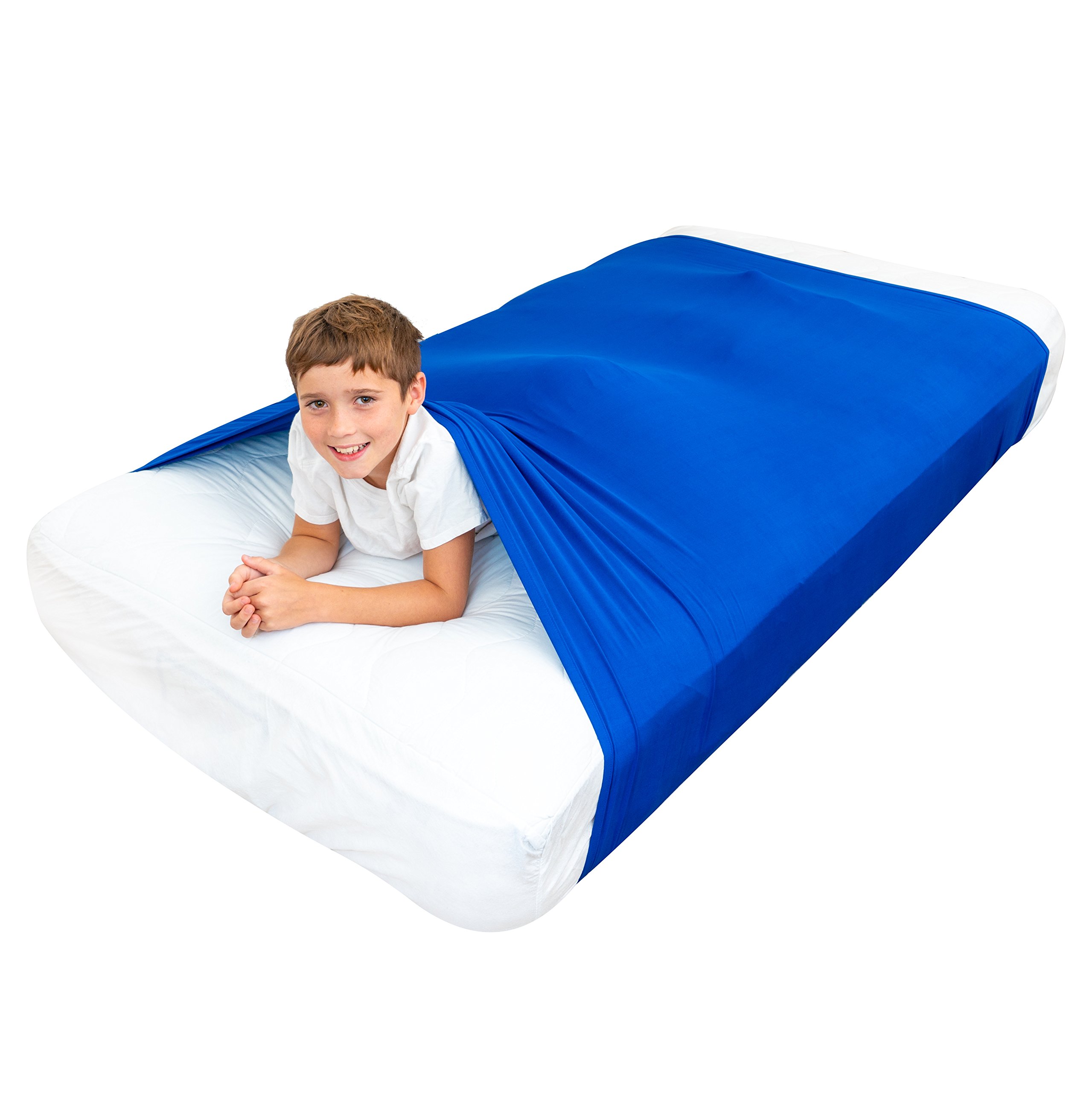 Breathable Stretchy Sensory Bed Sheet for Kids - Cooling Comfortable Compression Alternative to Weighted Blankets - Twin Size Blue Bedding - Perfect for Calming ADHD, Autism & Anxiety Relief