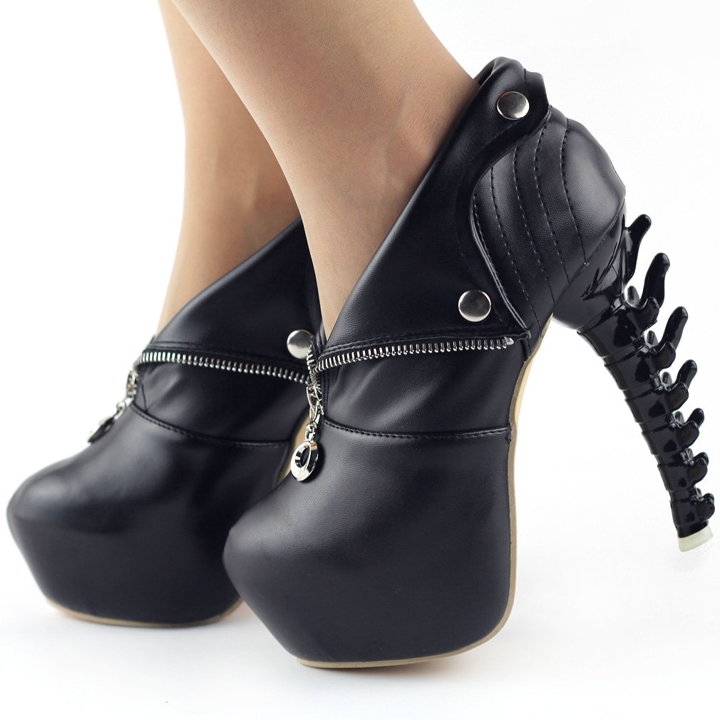 SHOW STORY Black & White Zip High-Top Platform Ankle Boots with Bone Heel - LF40605 | Fashion Women's Shoes for Party, Night Out & Street Style
