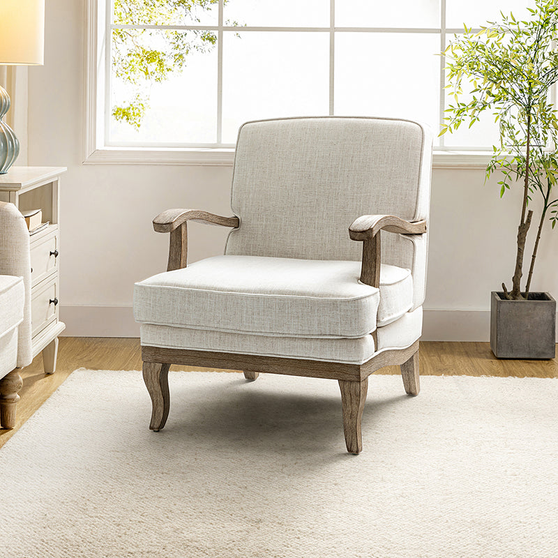 Randolph Farmhouse Upholstered Accent Chair with Wooden Legs - Comfortable Living Room Armchair for Home Decor, Reading Nook & Cozy Sitting Area (Multiple Style Options Available)