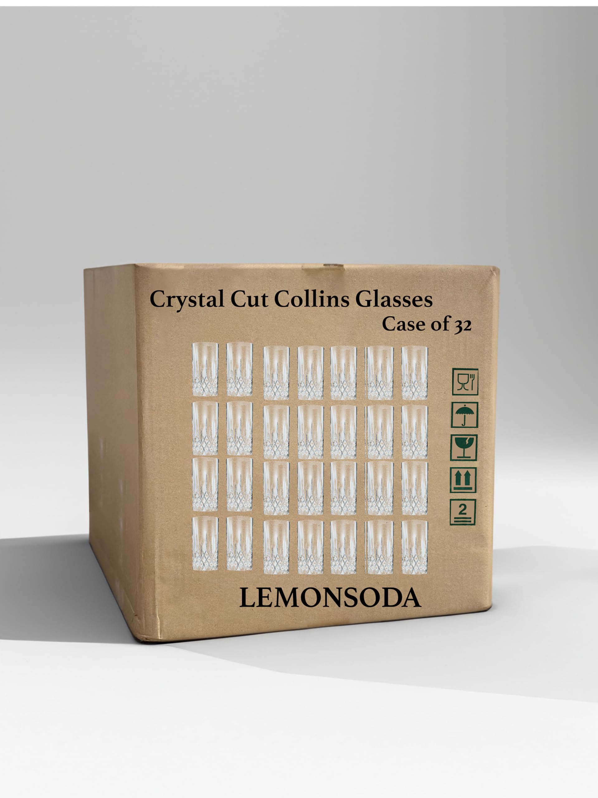 LEMONSODA Premium 12oz Drinking Glasses Set of 32 - Crystal Cut Water Glasses for Lemonade, Cocktails & Beverages - Elegant Collins Glassware for Home Bar, Restaurants & Parties - Perfect Housewarming & Wedding Gift