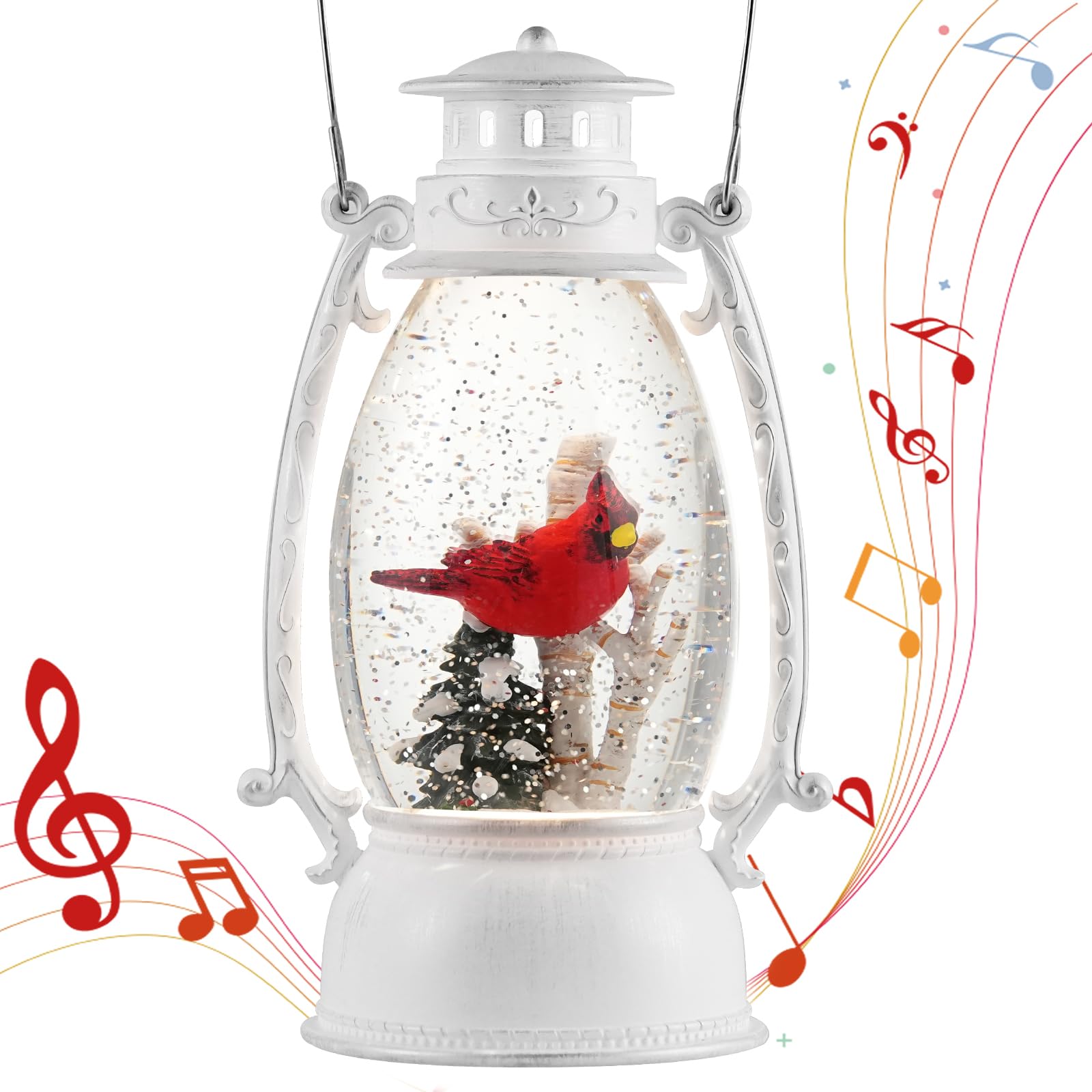 12.6 Inch Large Cardinal Snow Globe with LED Lights - Musical Christmas Snow Globe with Timer & Glitter - Holiday Decor for Home, Office, or Gift (Perfect for Mantel, Tabletop, or Christmas Tree Display)