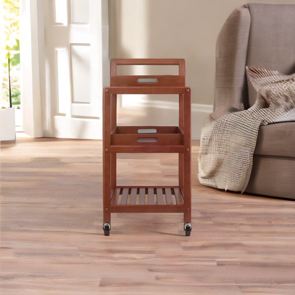 Ergonomic Albert Entertainment Cart with Removable Trays - Elegant Walnut Finish TV Stand, Rolling Media Console for Living Room, Bedroom & Home Theater Organization