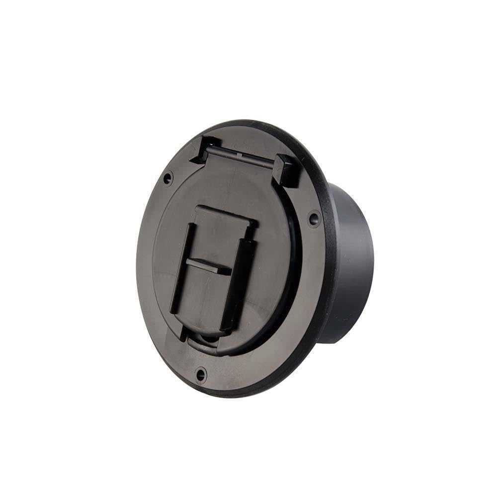 Replacement RVA1571 30 Amp Round Electric Cable Hatch with Back - Black Waterproof Power Cord Cover for RV, Marine & Outdoor Use | Superior Electric Brand