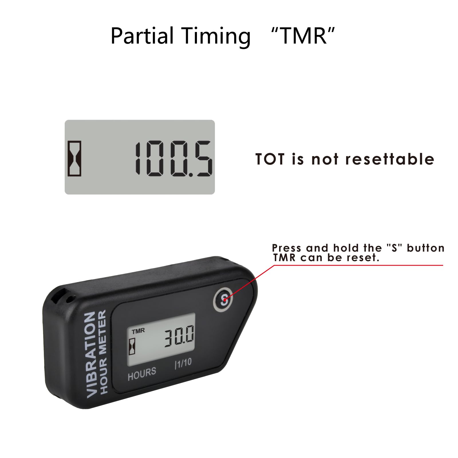 Jayron Digital Self-Powered Wireless Hour Meter - Vibration Activated, Resettable Job Timer with User Lock | Perfect for Generators, Lawn Mowers, Marine Engines, ATVs & Vibrating Equipment | Track Usage for Maintenance & Billing