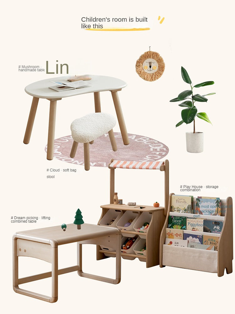 Handmade Birch Solid Wood Kids Study Desk - Ergonomic Peanut-Shaped Table for Children's Learning, Writing & Drawing - Perfect for Home, Classroom & Playroom