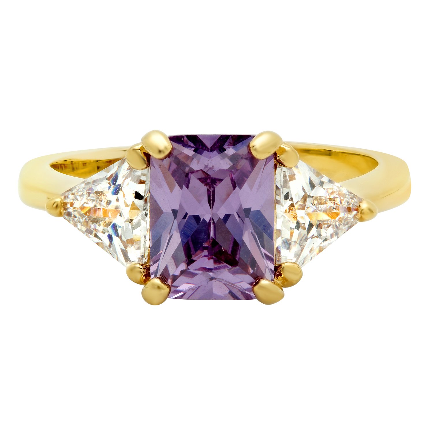 Gold Plated Emerald Cut Lavender CZ Ring for Women - Elegant Jewelry Gift