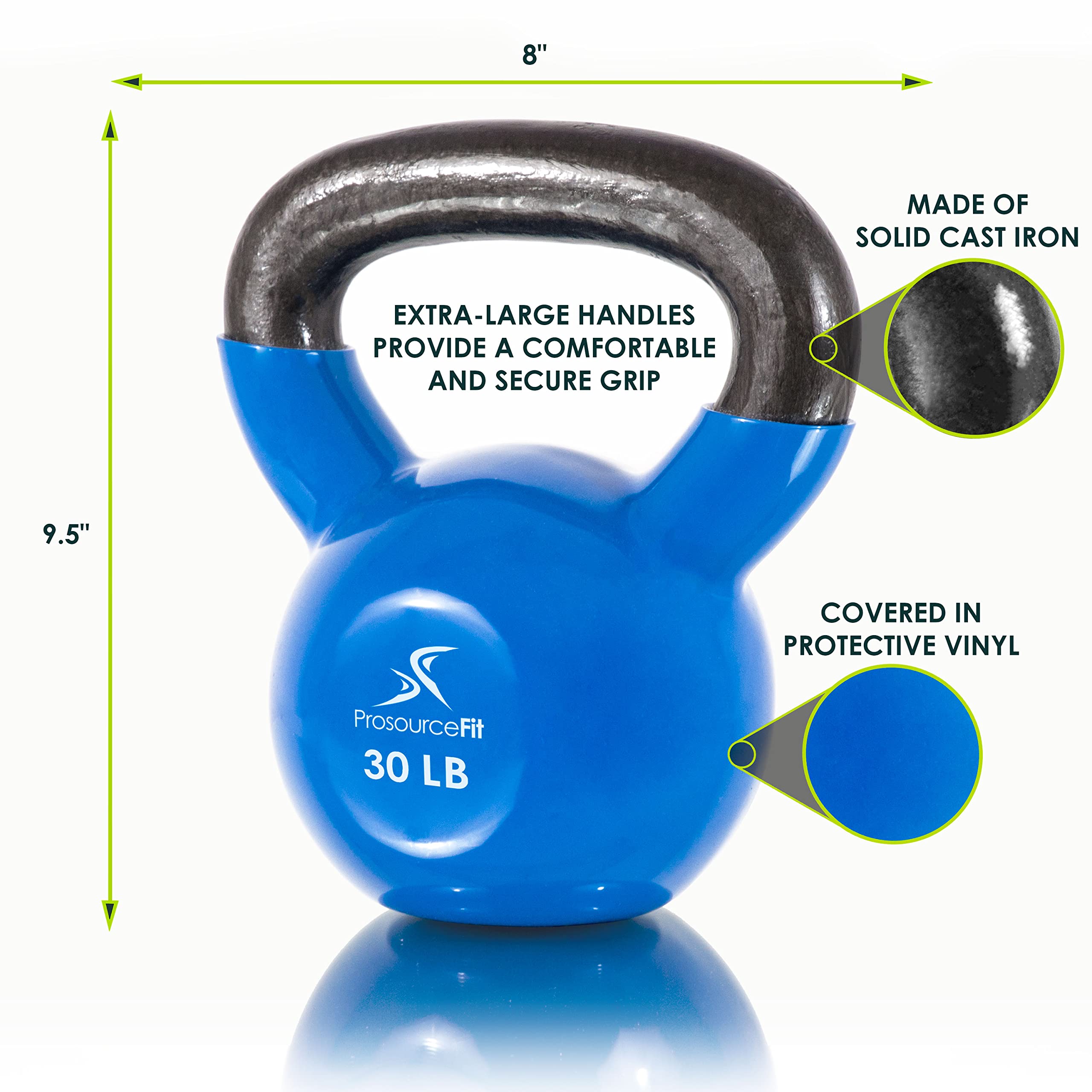 ProsourceFit Vinyl Coated Cast Iron Kettlebells - 5-50 lbs Weight Set for Strength Training, HIIT, CrossFit & Home Gym Workouts - Perfect for Full Body Fitness, Muscle Building & Cardio Exercises