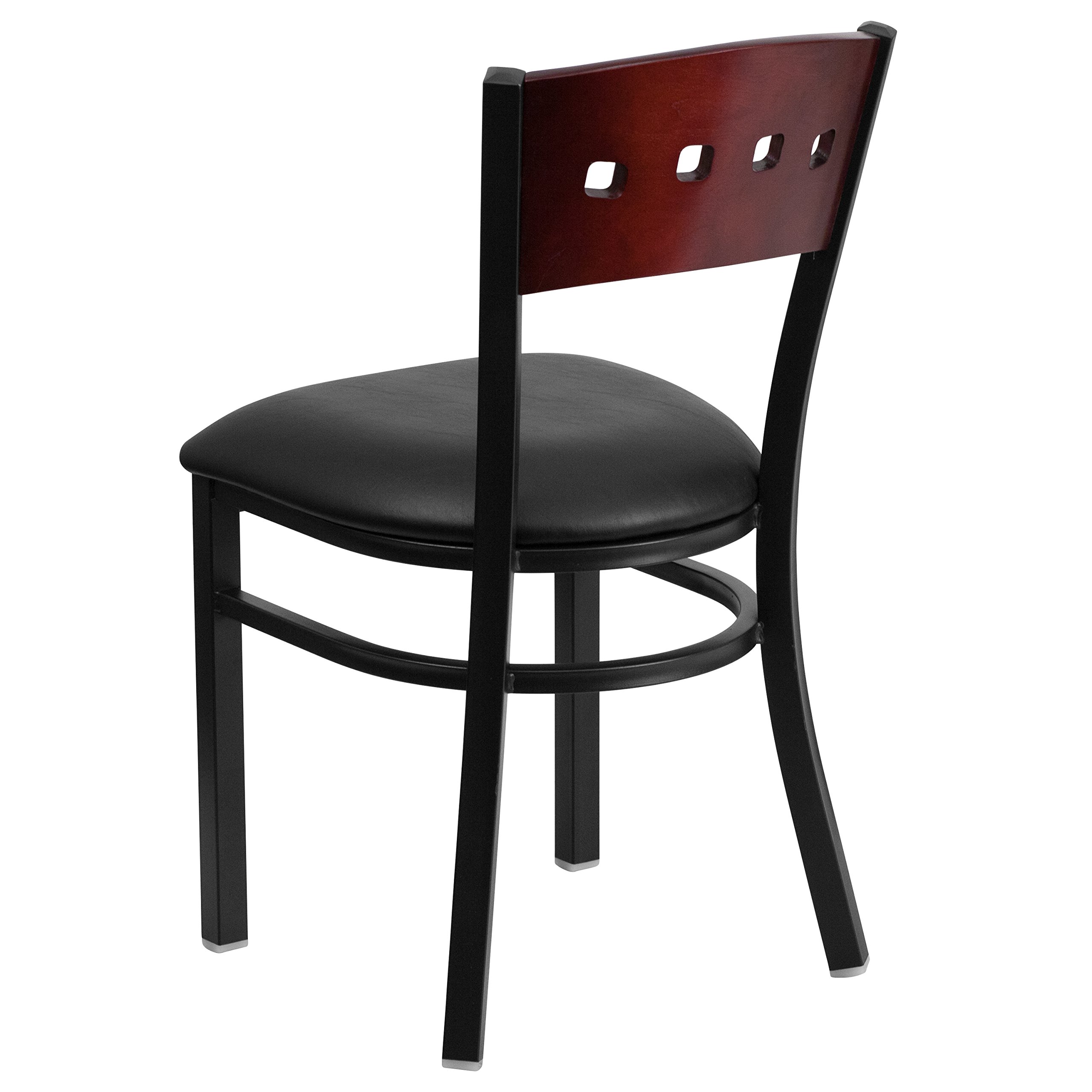 Flash Furniture HERCULES Series Black 4 Square Back Metal Restaurant Chair - Mahogany Wood Back, Black Vinyl Seat - Heavy Duty Commercial Dining Chairs for Restaurants, Cafes, and Bars