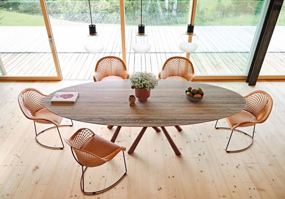 Midj Modern Forest Elliptical Dining Table - Solid Wood Kitchen Table for 6-8 People - Perfect for Dining Room, Kitchen, and Open Concept Living Spaces