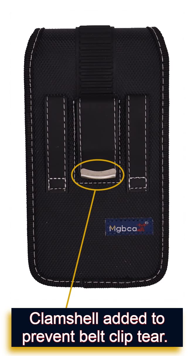 Durable Nylon Phone Holster Pouch for Otterbox Commuter/Defender - Compatible with Samsung Galaxy S25/S24/S23/S22/S21/S20 Plus | Heavy-Duty Belt Loop Clip | Secure Magnetic Closure | Vertical Black Design | Perfect for Outdoor Activities, Construction Work & Hands-Free Convenience