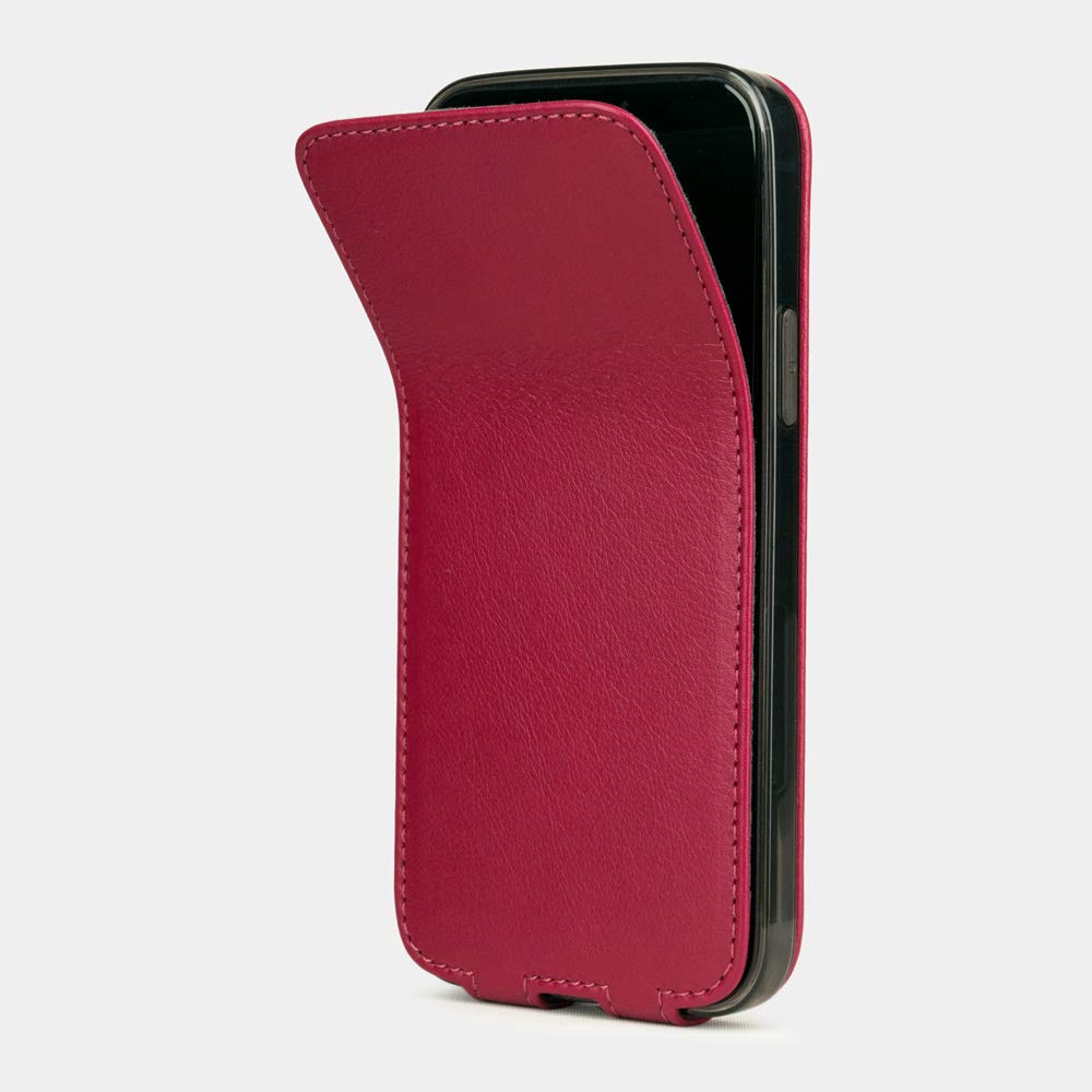 Premium Ultra Thin Leather Folio Case for iPhone 12 & 12 Pro - Patented French Design - Cherry Red - Slim Protective Cover for Business & Travel