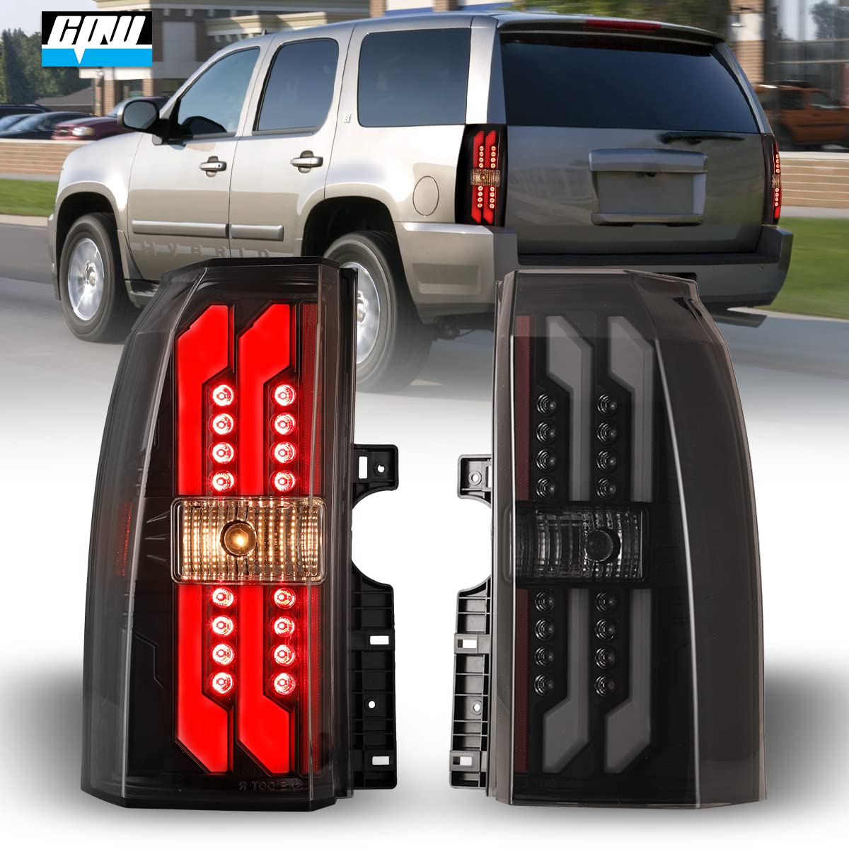 CPW LED Tail Lights Assembly for 2015-2020 Chevrolet Tahoe & Suburban - Black Housing Smoke Lens Brake Lamp Replacement (Driver & Passenger Side) - Enhanced Night Visibility & Safety for Off-Roading, Camping & Daily Driving